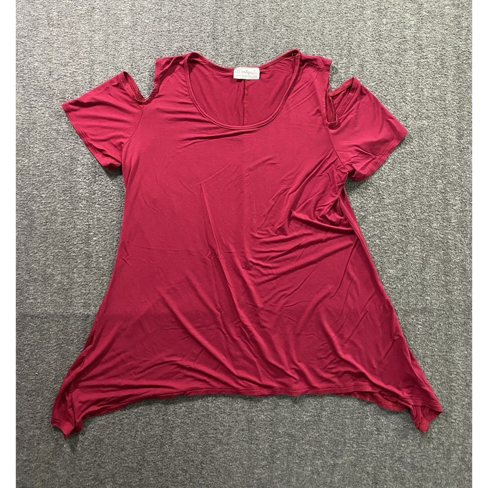 J.J Boutique Women Cold Shoulder Tunic Top Burgundy Cotton Spandex Size L